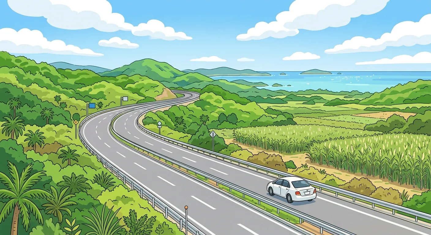 說明從那霸機場取車後走高速道路北上前往水族館