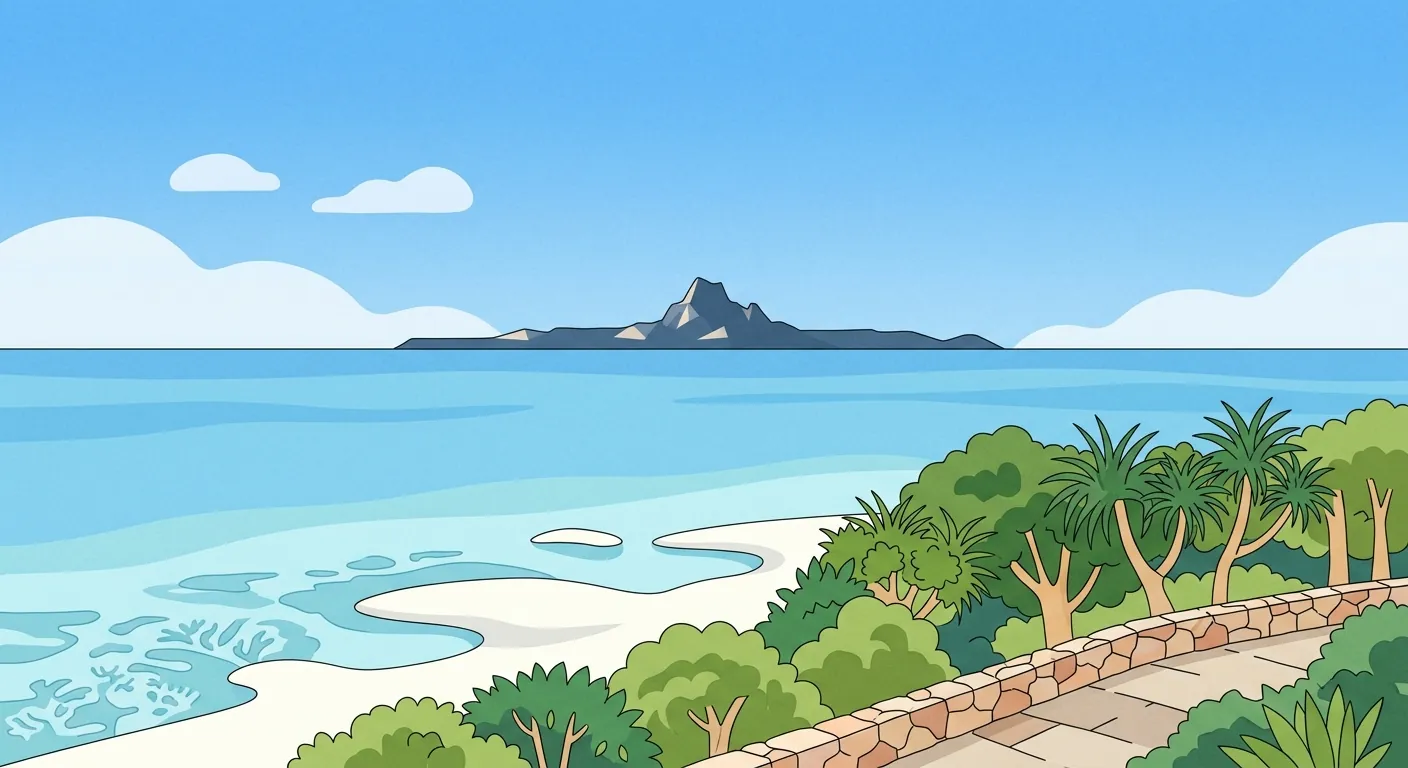 呈現海洋博公園海邊與遠方伊江島的景色
