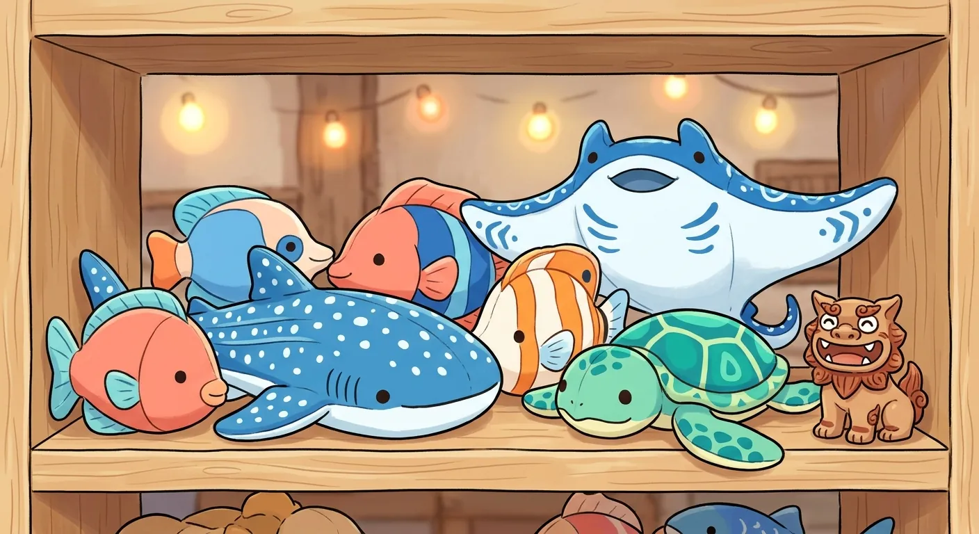 主視覺，呈現水族館紀念品店的海洋生物商品