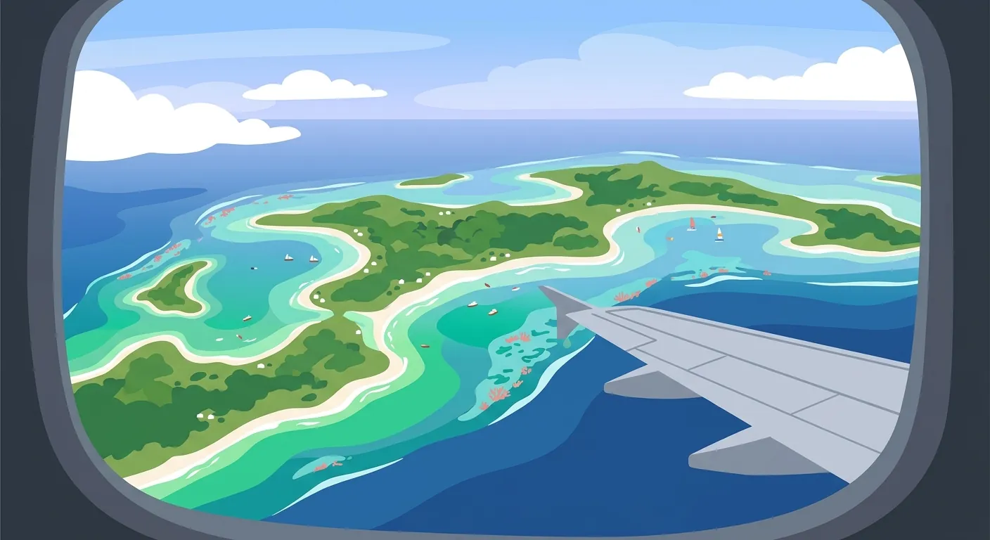 文章封面，呈現從空中抵達石垣島的景色