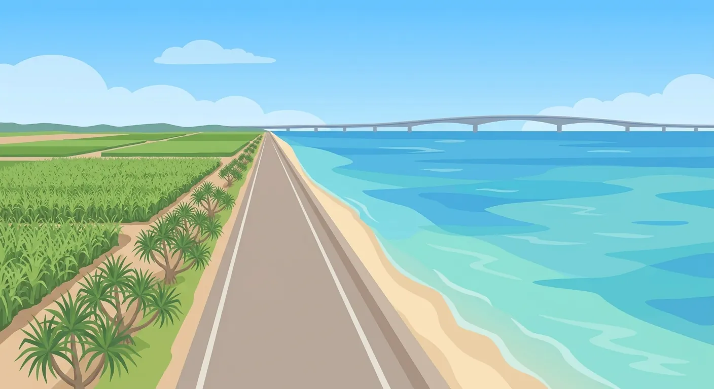 文章主視覺，呈現宮古島沿海道路與跨海大橋的自駕景色