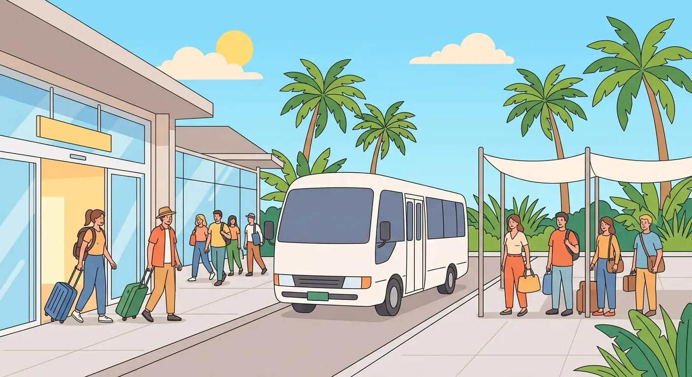 呈現落地後走到候車區搭利木津的流程