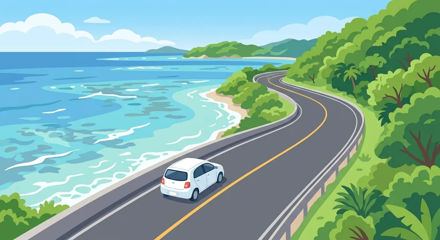 文章主視覺，呈現沖繩海岸道路的自駕情境