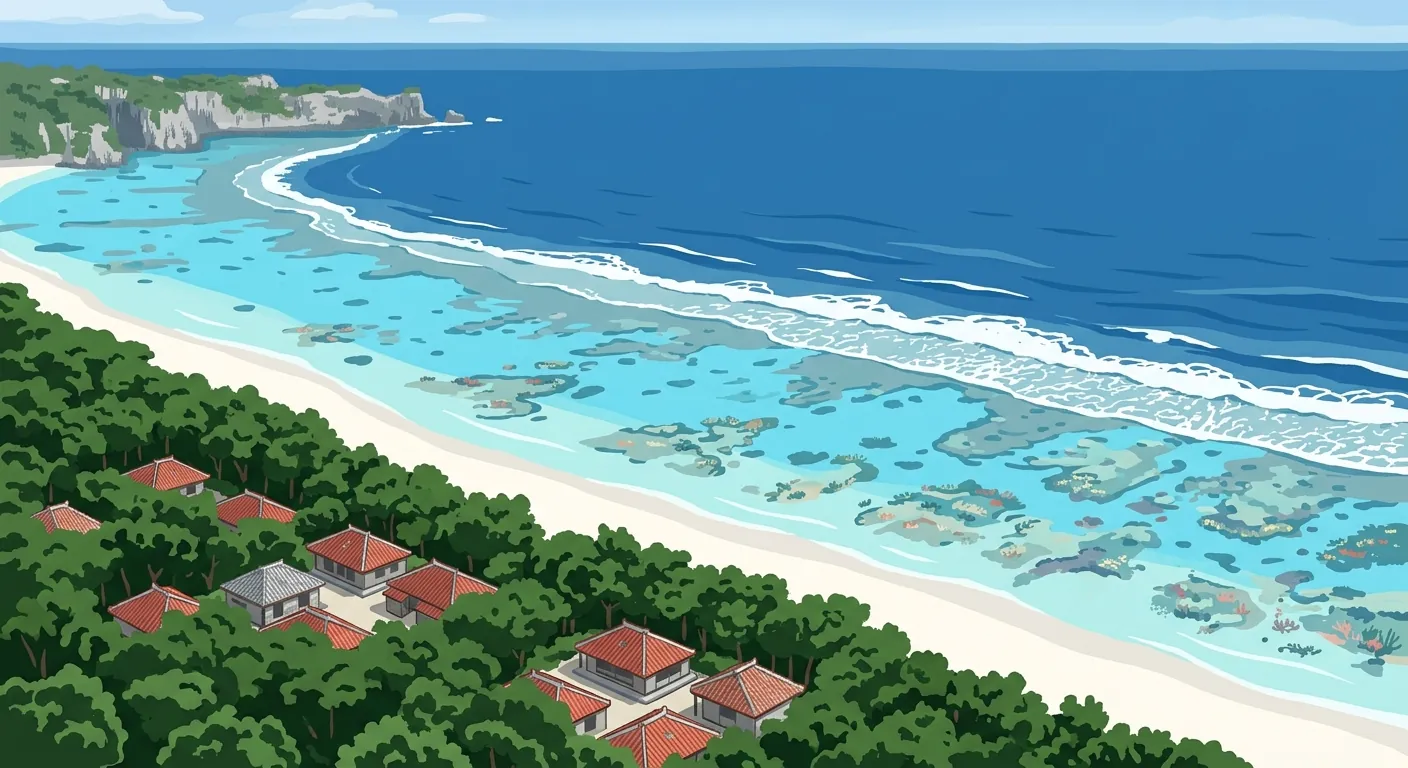 文章封面，呈現沖繩本島西海岸的珊瑚礁潟湖與海岸地形