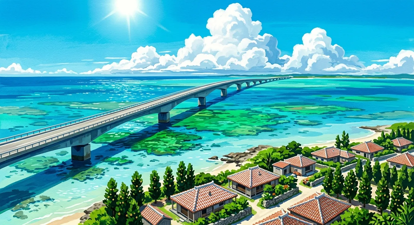 文章主視覺：盛夏的沖繩跨海大橋與珊瑚礁海